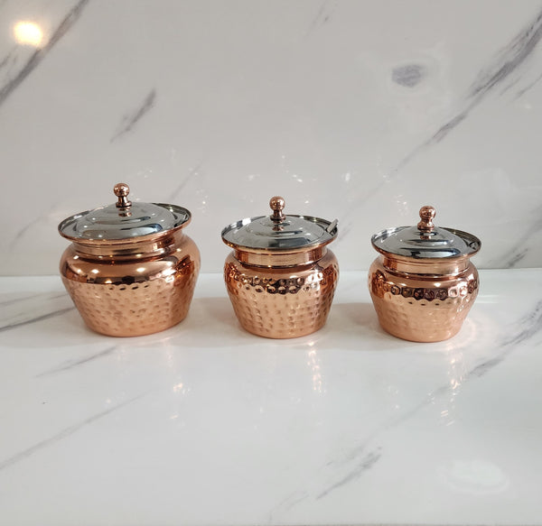 Dimple Copper Container with Spoon