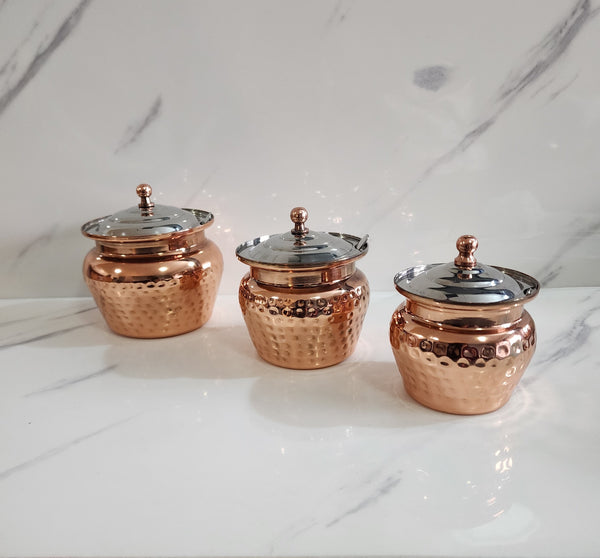 Dimple Copper Container with Spoon