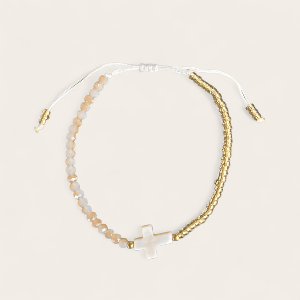 Pearl and Gold Cross Bracelet