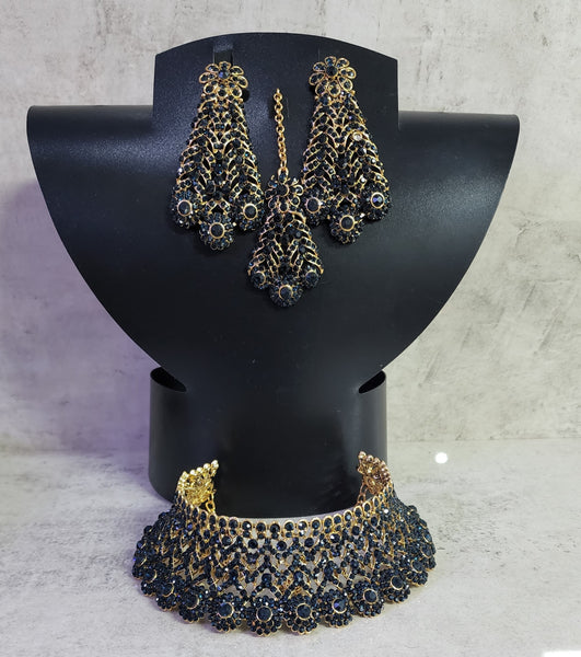 Dark Blue and Gold Jewellery Choker Set