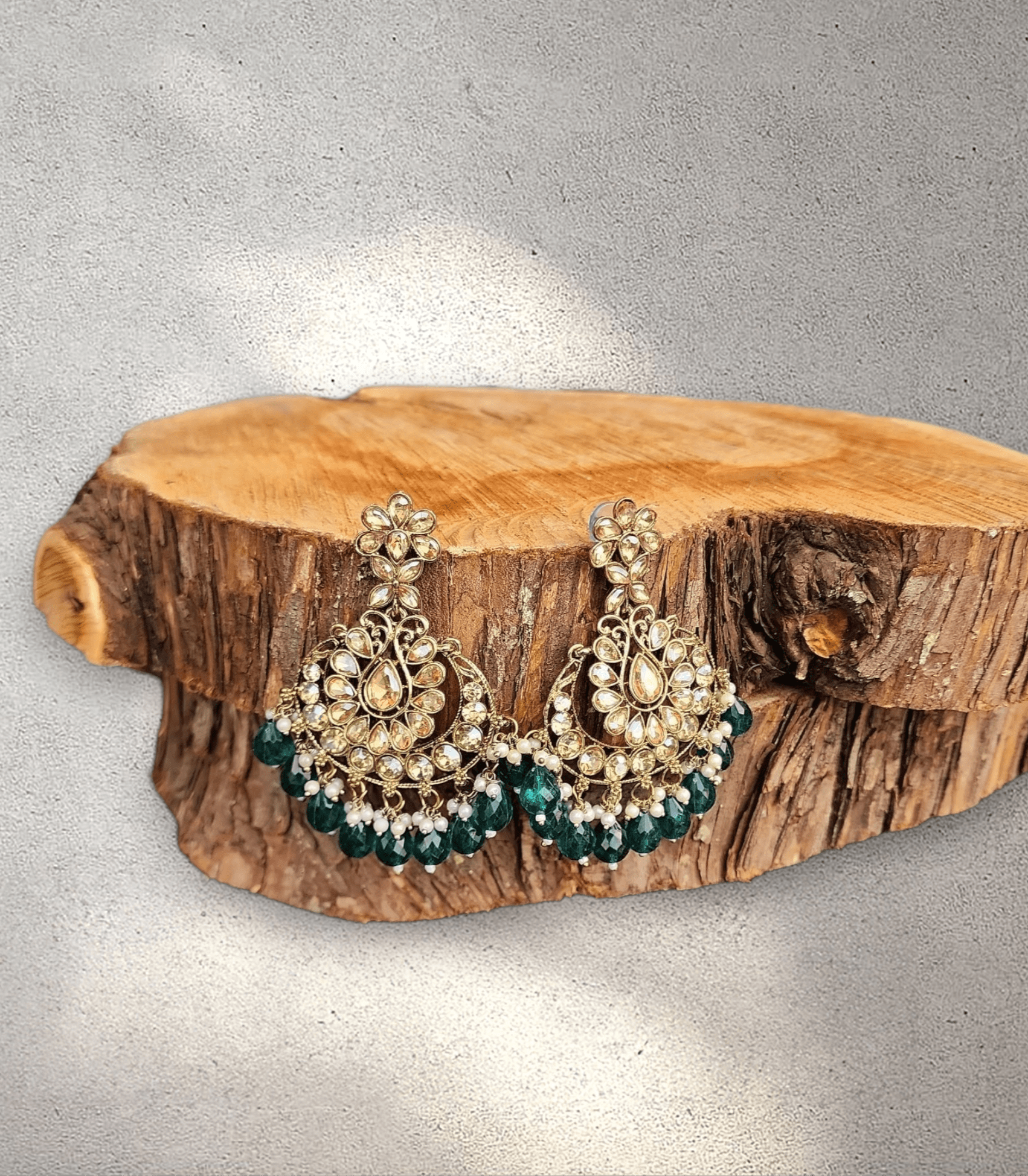 Dark Green Pearl Blossom Jhumka