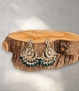 Dark Green Pearl Blossom Jhumka