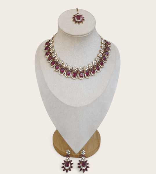 Bollywood Dark Pink Diamond Jewellery set
