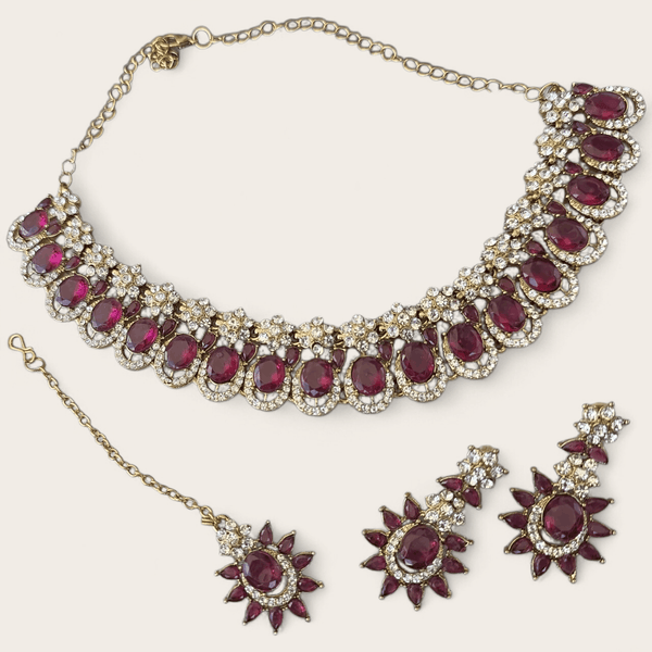Bollywood Dark Pink Diamond Jewellery set