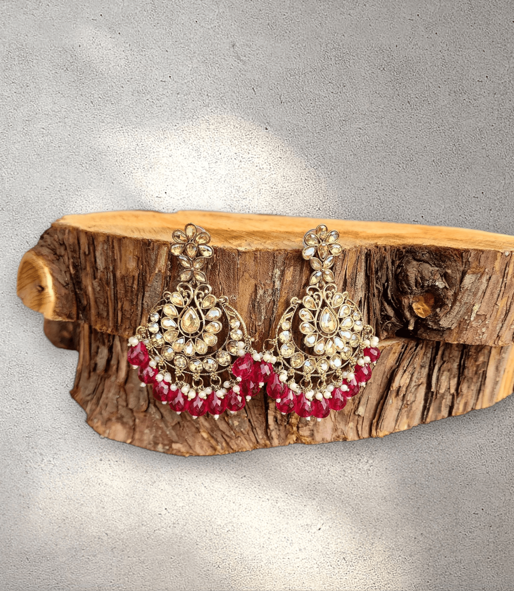 Dark Pink Pearl Blossom Jhumka