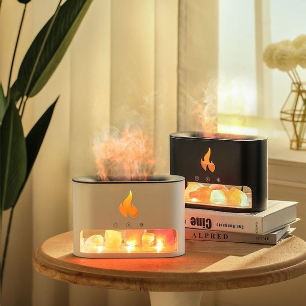 Flame Aroma Diffuser with Himalayan Salt - Black