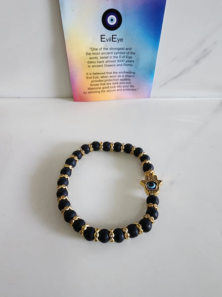 Black Bead Hamsa Hand Bracelet