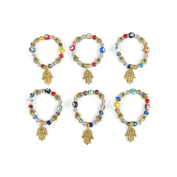 Multi Colour Hamsa Hand and Evil Eye Charm Bracelet