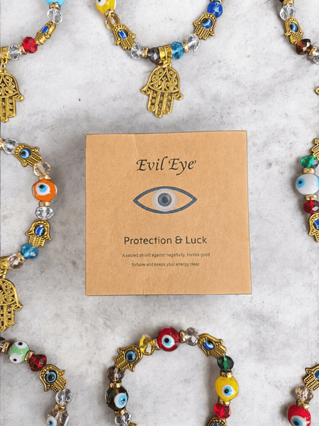 Multi Colour Hamsa Hand and Evil Eye Charm Bracelet