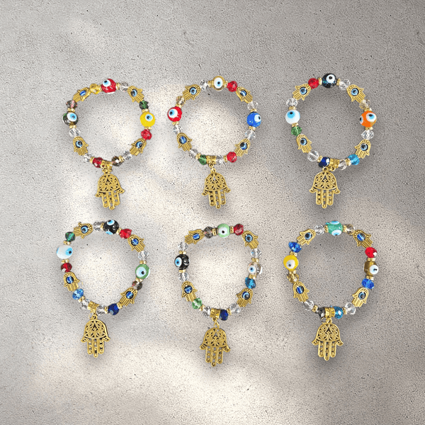 Multi Colour Hamsa Hand and Evil Eye Charm Bracelet