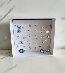 Set of 12 Metal Evil Eye Bangles - Box 1