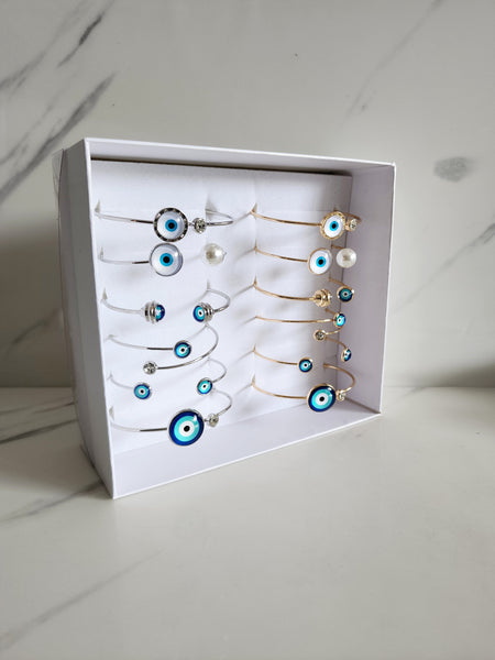 Set of 12 Metal Evil Eye Bangles - Box 1