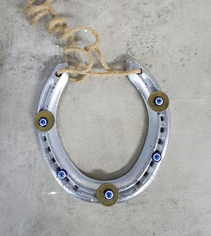 Metal Evil Eye Horseshoe with Feng Shui Lucky Coins