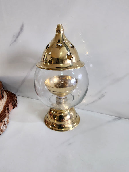 Glass Dome Brass Oil Lamp