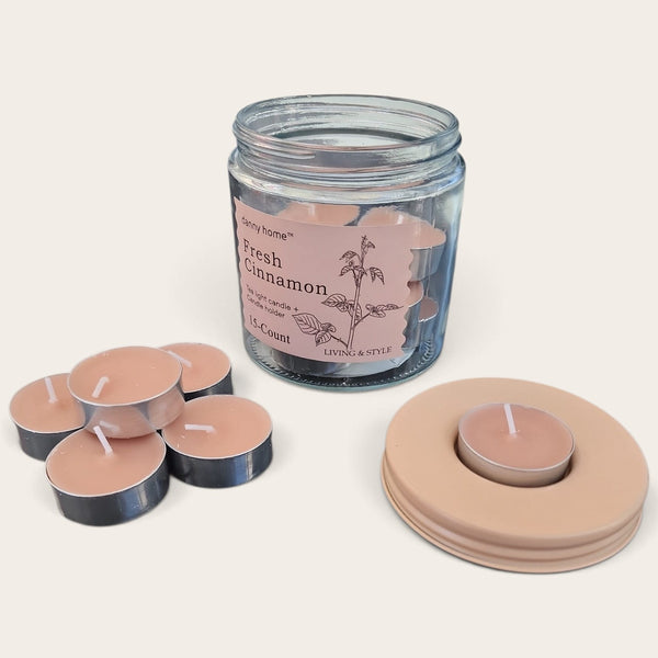 Cinnamon Scented Tealight and Glass Jar Holder