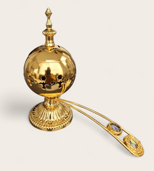 Fancy Metallic Loban Burner with Handle - Gold (20cm)