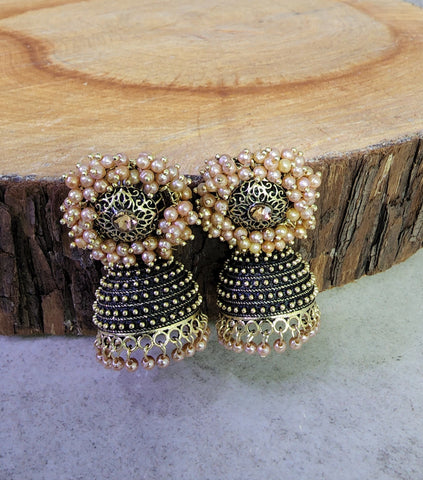 Black and Gold Jhumka (Earring) - Design 2