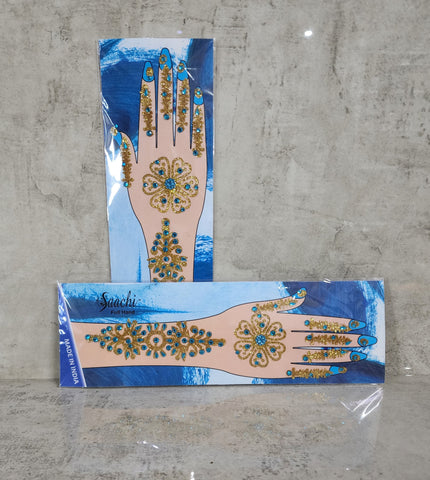 Henna Art - Gold with Blue Studs (Set of 2)