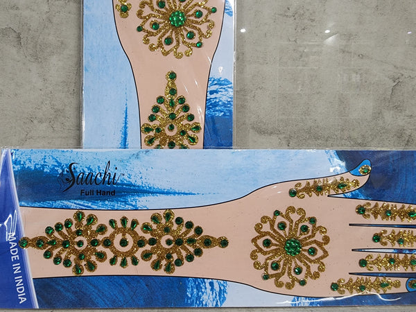 Henna Art - Gold with Green Studs (Set of 2)