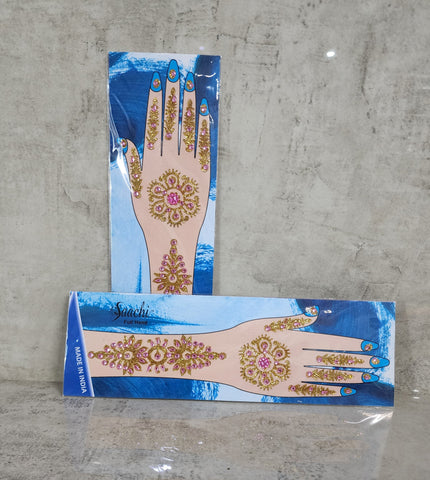 Henna Art - Gold with Pink Studs (Set of 2)