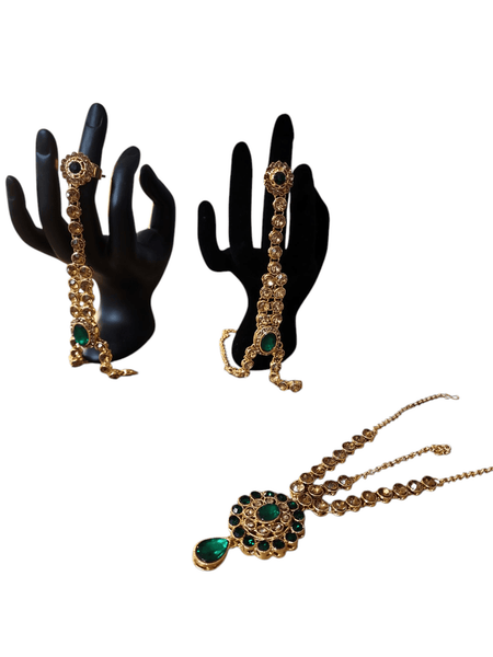 Gold and Green Full Bridal Jewellery Set - Style 2