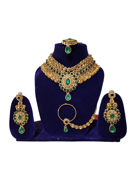 Gold and Green Full Bridal Jewellery Set - Style 2