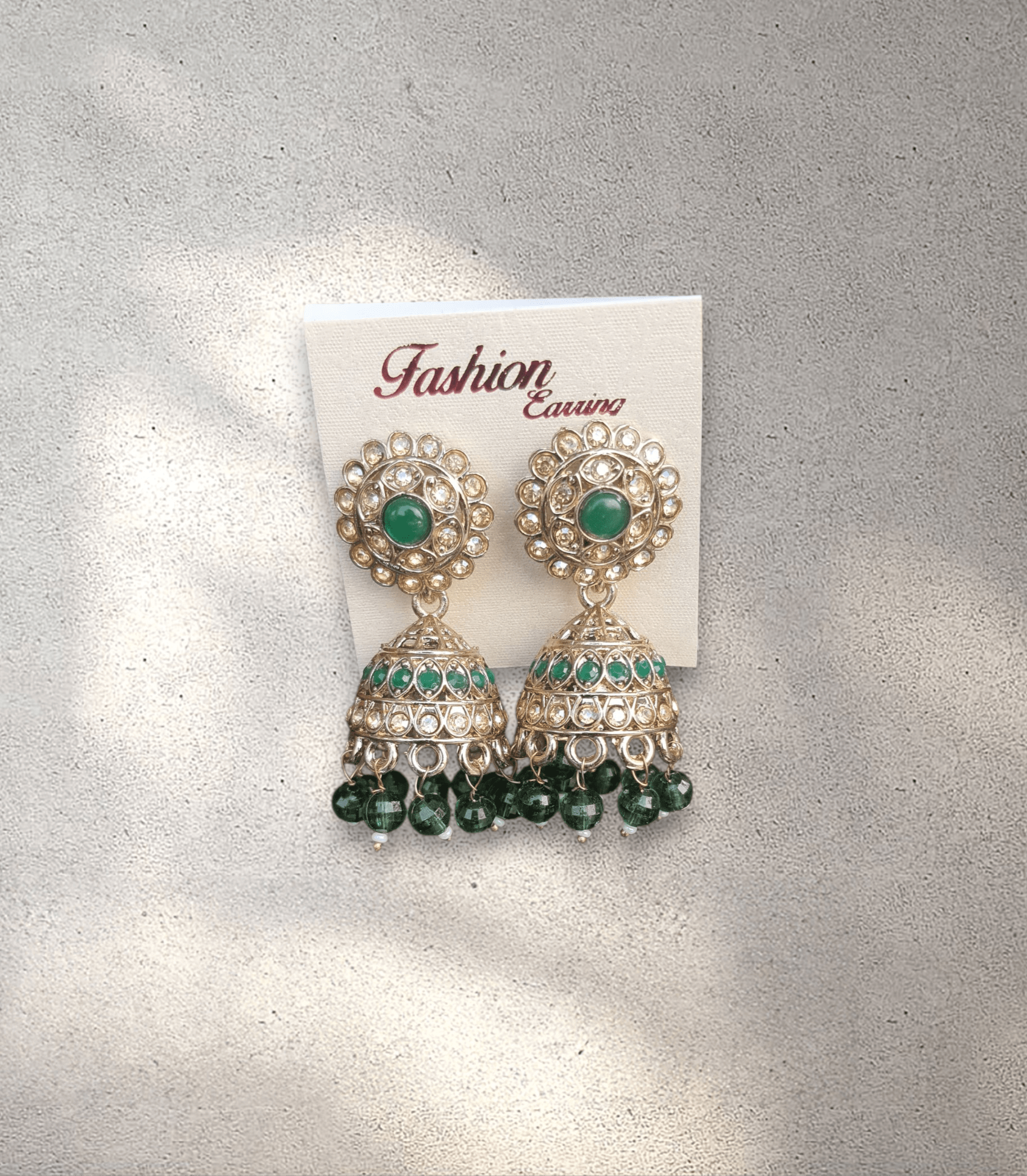 Gold and Green Jhumka (Earring) - Design 2