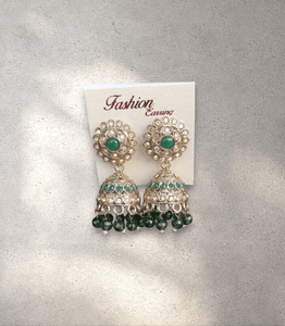Gold and Green Jhumka (Earring) - Design 2