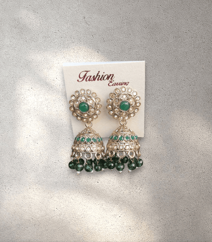 Gold and Green Jhumka (Earring) - Design 2