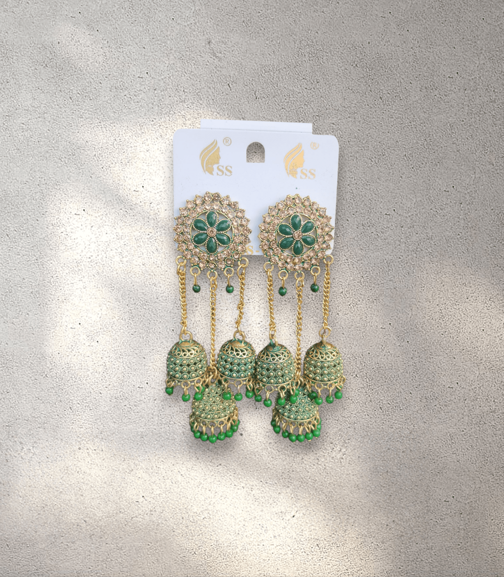 3-Tier Green Jhumka