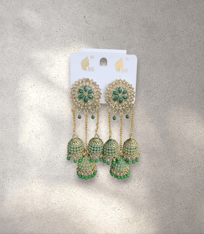 3-Tier Green Jhumka
