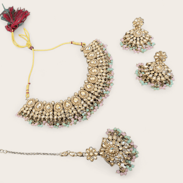 Light Pink and Green Soft Choker Jewellery Set - Style 2