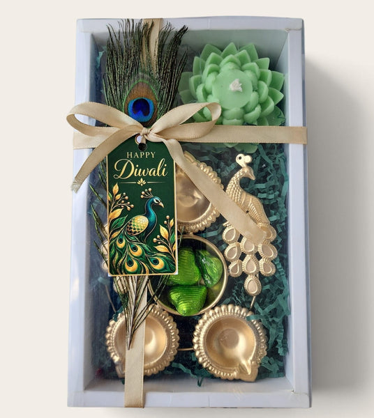 Emerald Peacock and Lotus Diwali Gift Set