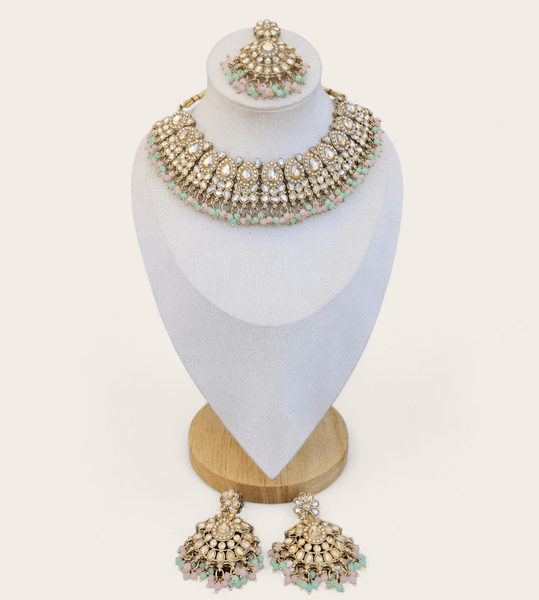 Light Pink and Green Soft Choker Jewellery Set - Style 2