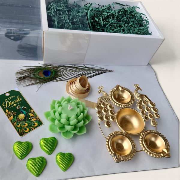 Emerald Peacock and Lotus Diwali Gift Set