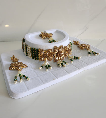 Green and Bronze Pearl Choker Jewellery Set