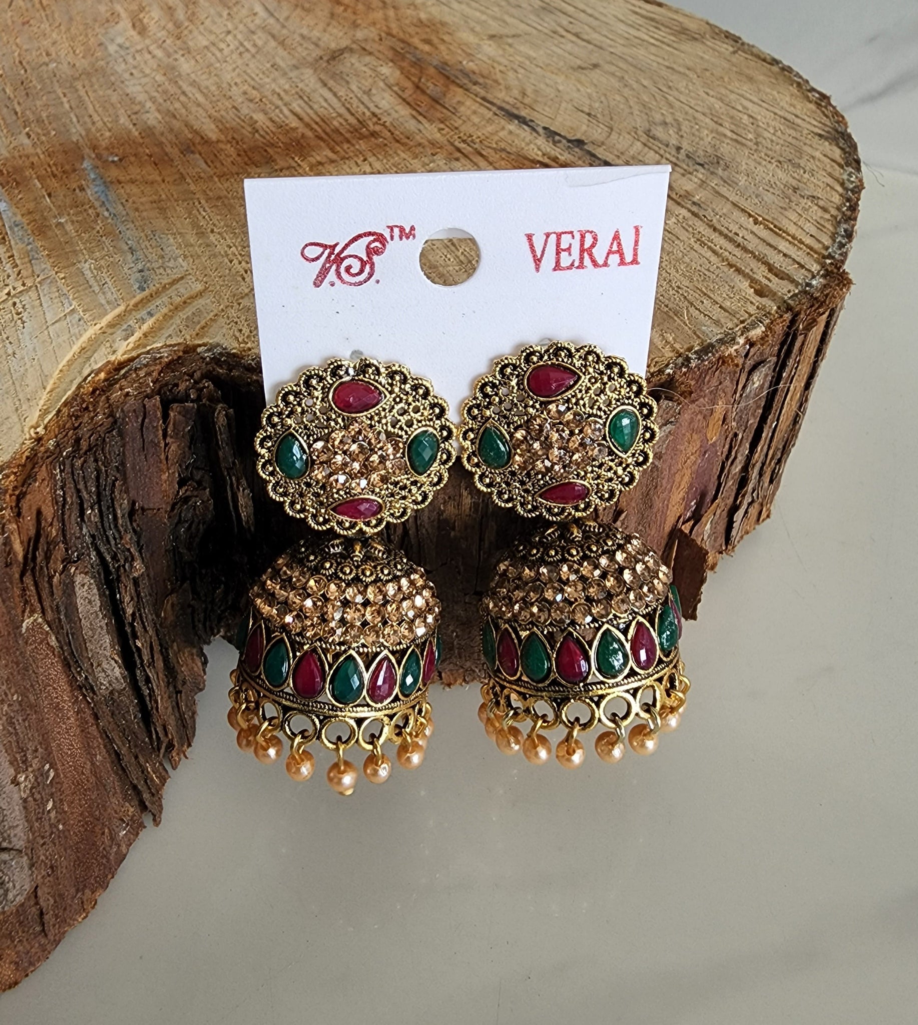 Red and Green Jhumka (Earring) - Design 1