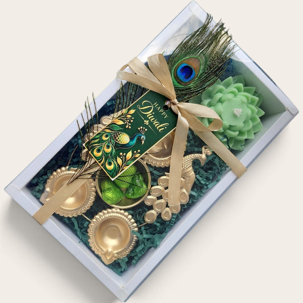 Emerald Peacock and Lotus Diwali Gift Set