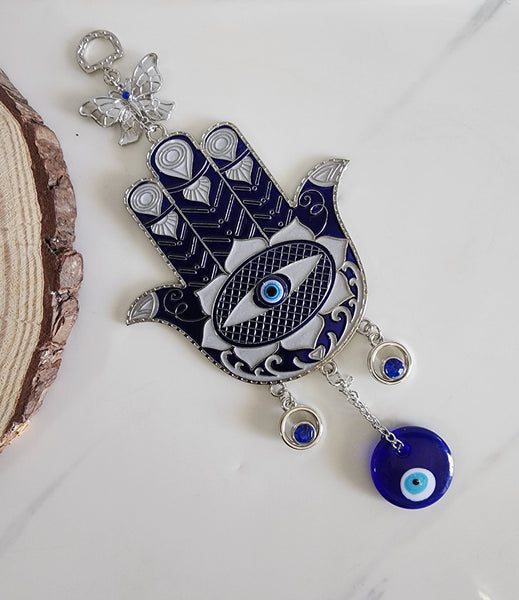 Blue Evil Eye Hamsa Hand and Butterfly Hanging Ornament