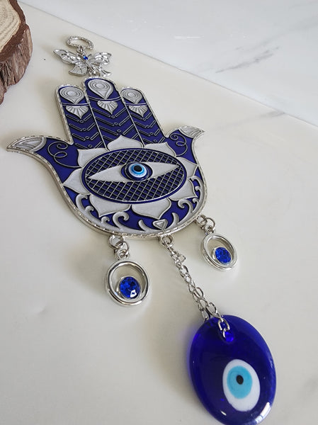 Blue Evil Eye Hamsa Hand and Butterfly Hanging Ornament