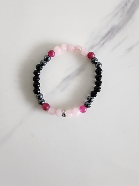 Healing Bracelet (Black Tourmaline, Rose Quartz, Lepidolite and Hematite)