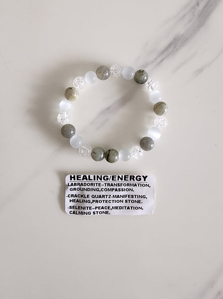 Healing, Energy Bracelet (Labradorite, Quartz, Selenite)