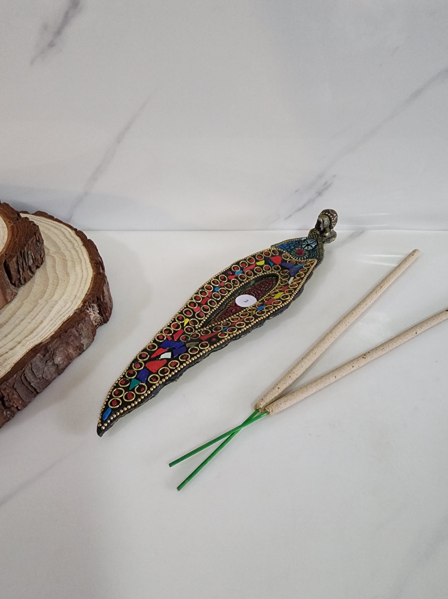 Mosaic Brass Incense Holder
