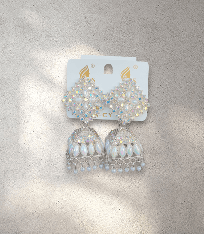 White Rainbow Diamante Jhumka