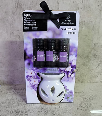Lavender Ceramic Oil Burner and Fragrance Oil Gift Set