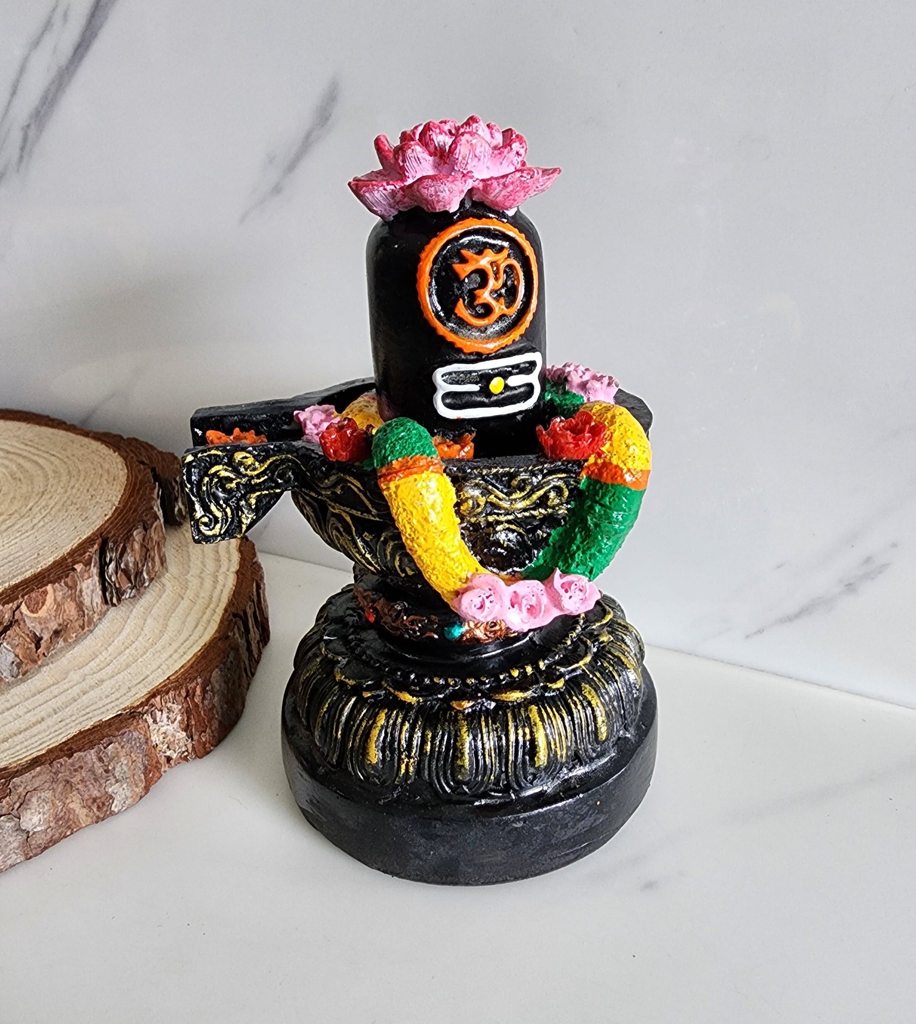 Shiv Lingam with Lotus and Garland