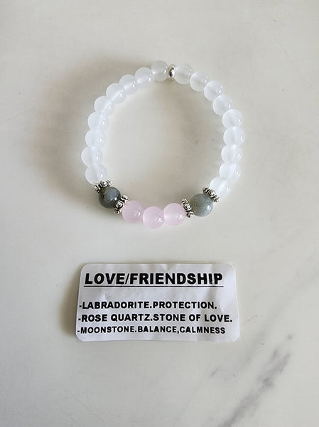 Love Crystal Bracelet (Labradorite, Rose quartz, Moonstone)