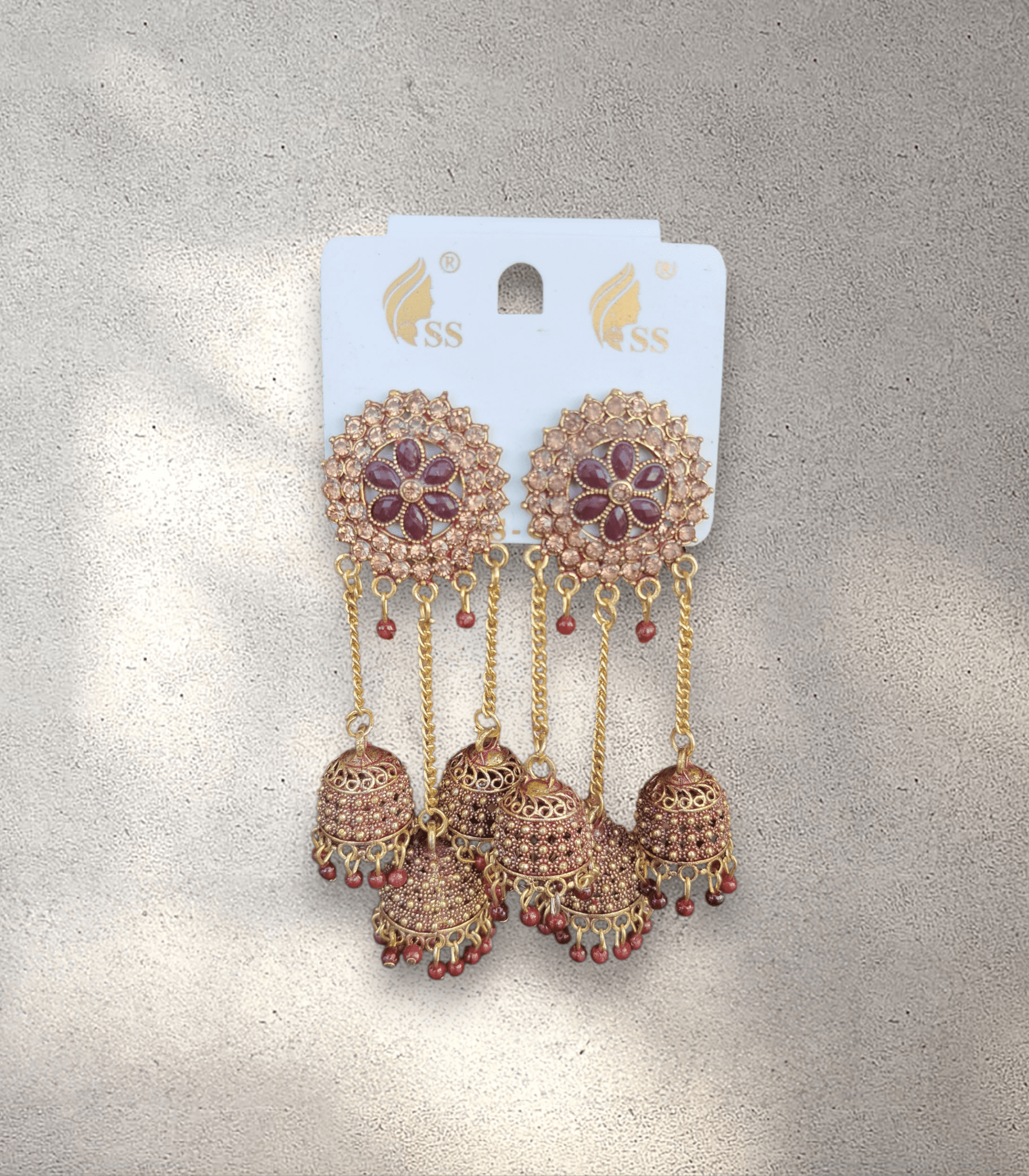 3-Tier Maroon Jhumka