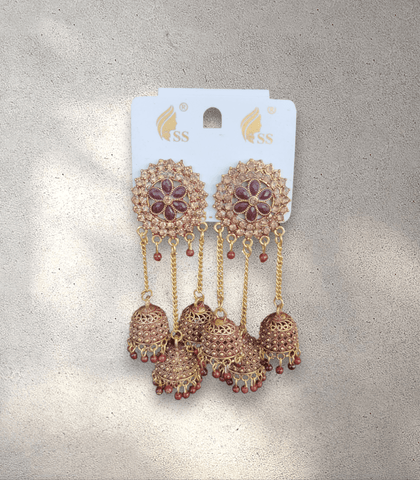 3-Tier Maroon Jhumka