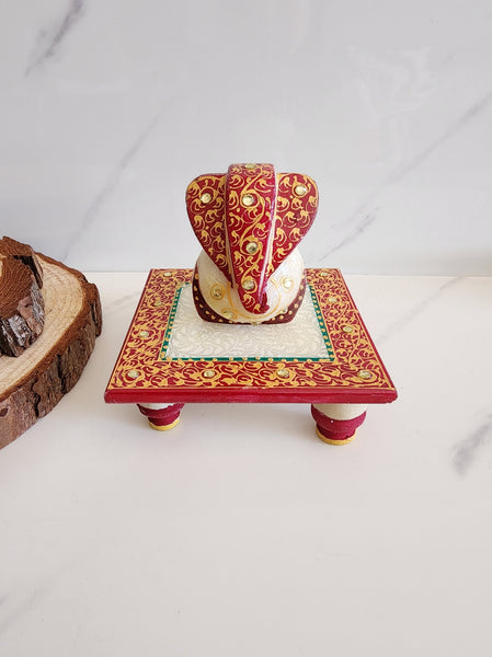 Maroon Ganesh Marble Chowki